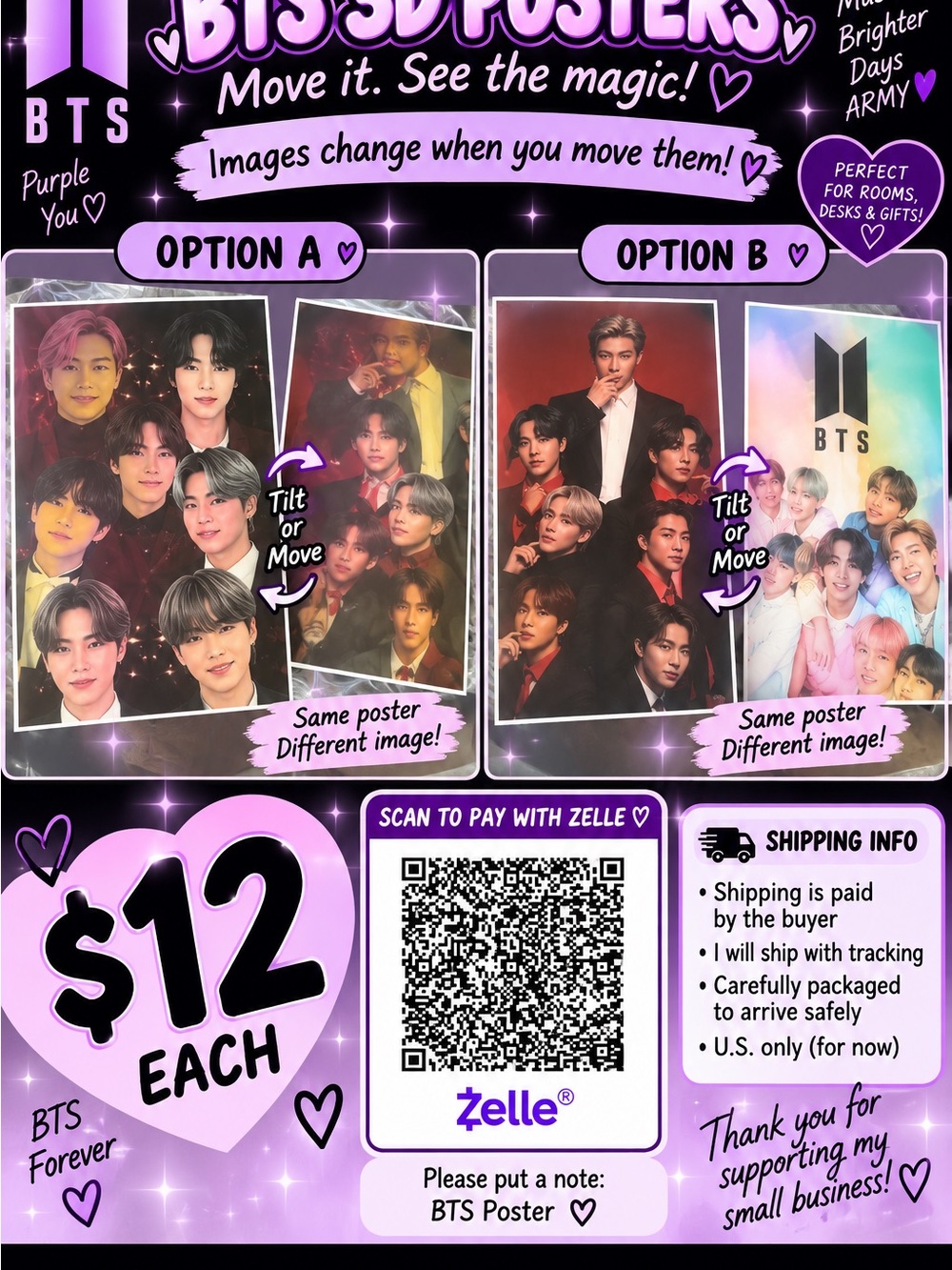 BTS 3D Lenticular Wall Poster - Purple